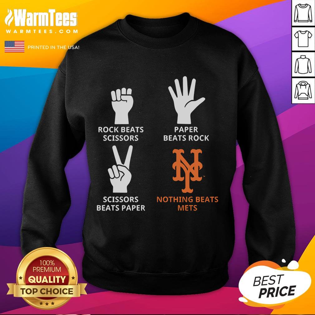 Good New York Mets sweatshirt featuring 'Nothing Beats Mets' design with rock-paper-scissors theme, perfect for fans.
