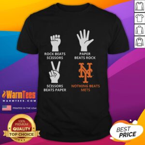 Good New York Mets T-shirt featuring 'Nothing Beats Mets' with rock, paper, scissors graphic. Perfect for Mets fans!