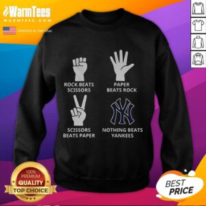 Good New York Yankees sweatshirt featuring a playful design: 'Nothing Beats Yankees' with rock-paper-scissors theme.