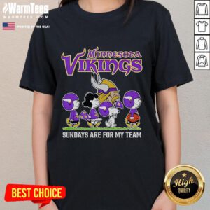Good Peanuts Minnesota Vikings Sundays Are For My Team ladies tee featuring team colors and logo, perfect for game day.
