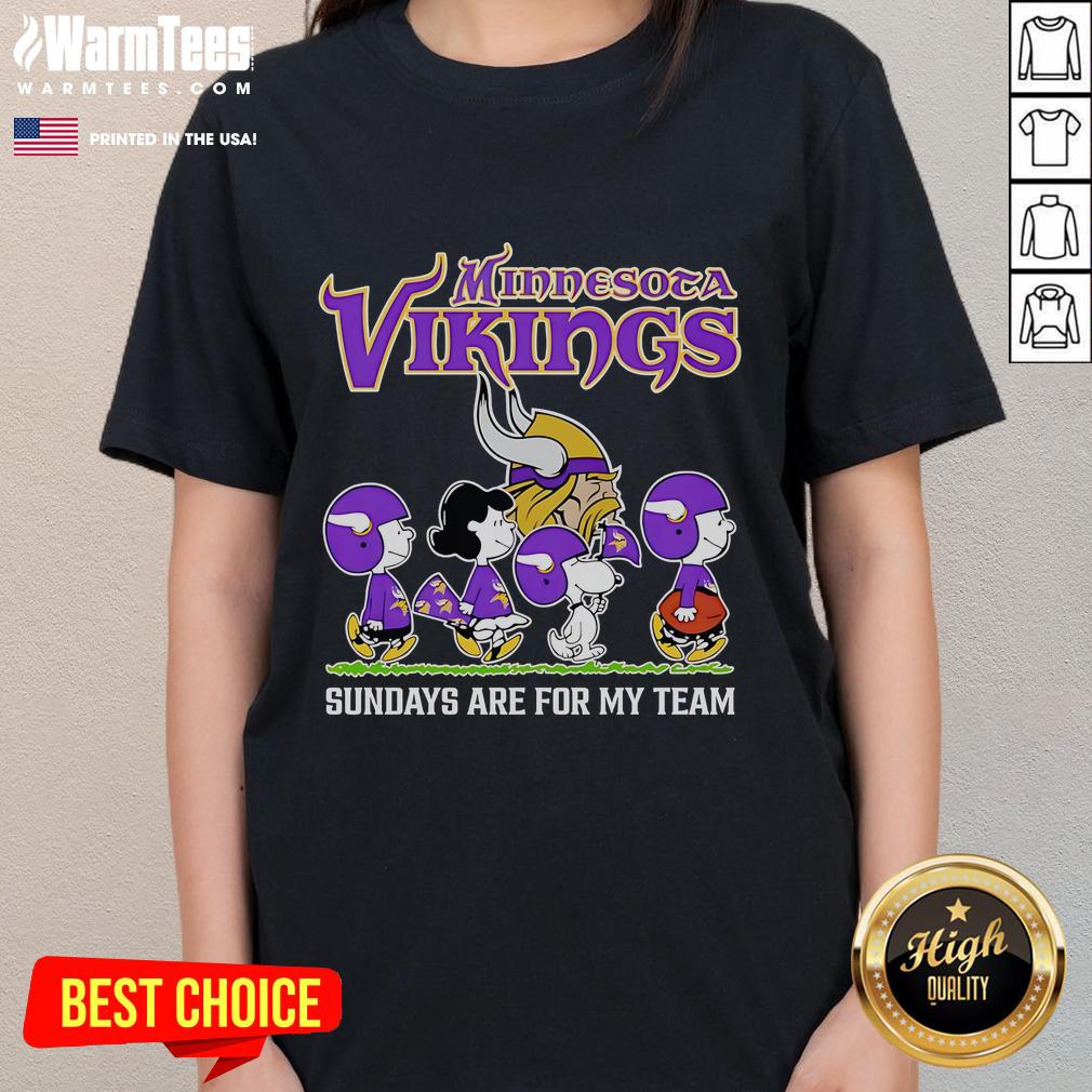 Good Peanuts Minnesota Vikings Sundays Are For My Team ladies tee featuring team colors and logo, perfect for game day.