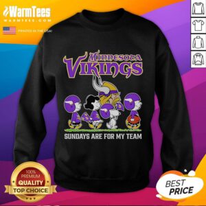 Good Peanuts Minnesota Vikings Sundays Are For My Team Sweatshirt featuring team colors and logo for fans.