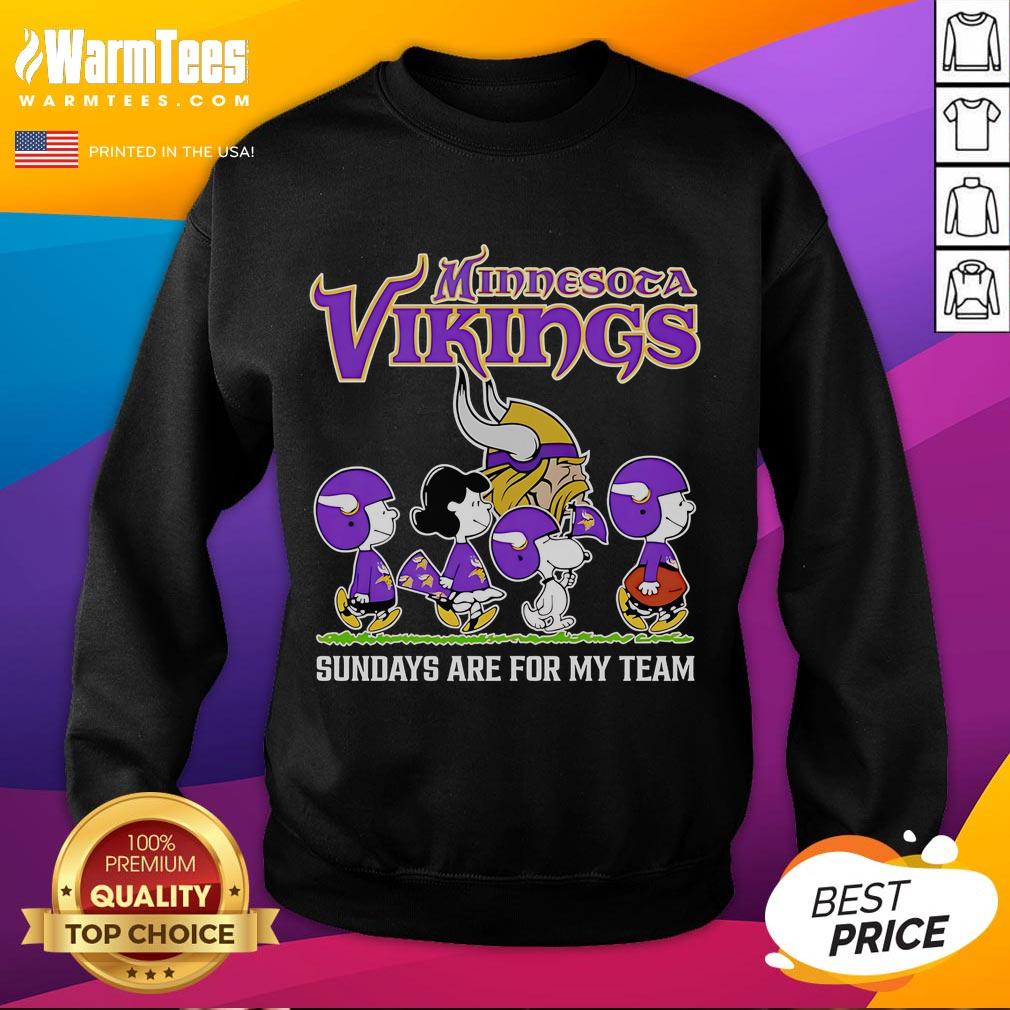 Good Peanuts Minnesota Vikings Sundays Are For My Team Sweatshirt featuring team colors and logo for fans.
