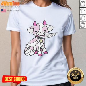 Good Pink Cow Knife Ladies Tee featuring a playful cow graphic, perfect for casual wear and animal lovers.
