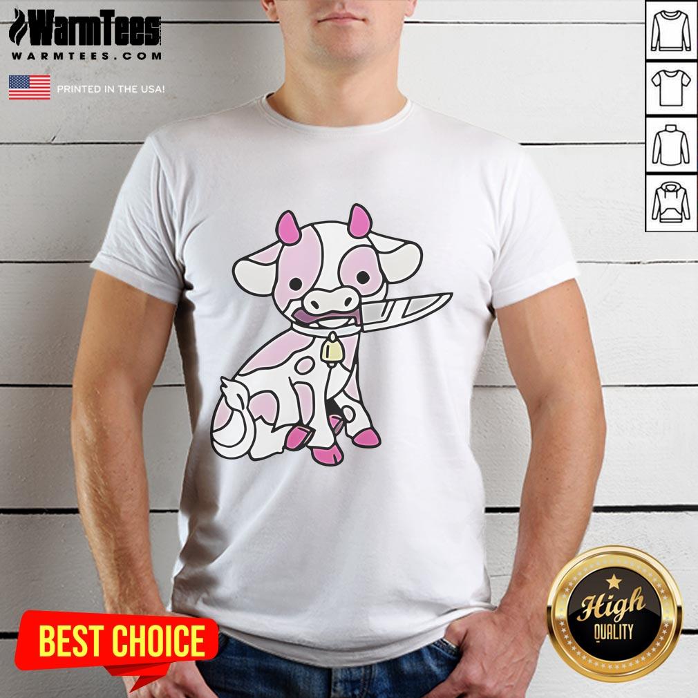 Good Pink Cow Knife T-Shirt featuring a playful cow graphic and vibrant pink colors, perfect for casual wear.