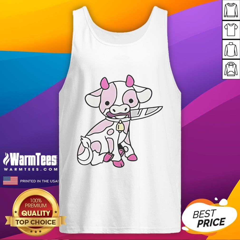 Good Pink Cow Knife Tank Top featuring a playful cow graphic, perfect for casual summer outfits and animal lovers.