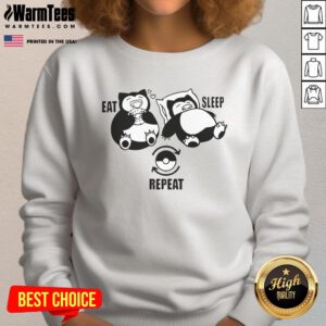 Cozy Good Pokemon Snorlax Eat Sleep Repeat sweatshirt featuring a playful Snorlax graphic for fans of the franchise.
