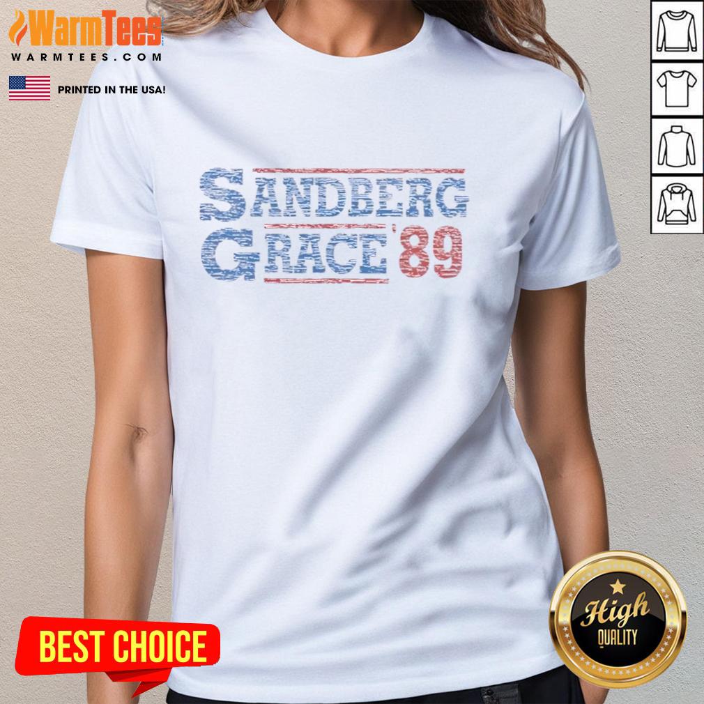 Good Ryne Sandberg Mark Grace 1989 Ladies Tee featuring iconic baseball graphics and stylish vintage design.