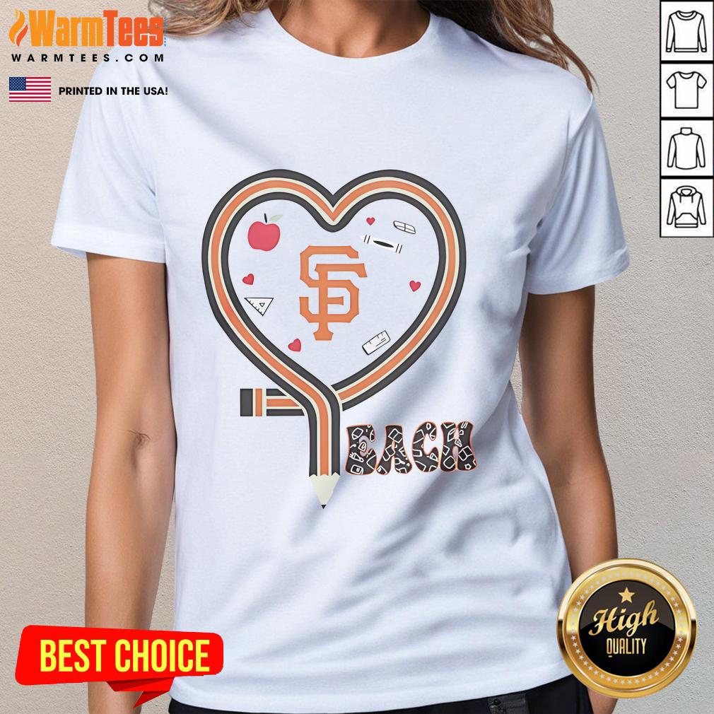 San Francisco Giants baseball love graphic on a heart pencil design, featured on a stylish ladies tee shirt.
