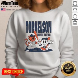 Spencer Torkelson cartoon sweatshirt featuring Detroit Tigers logo, perfect for mid-summer baseball fans and style.