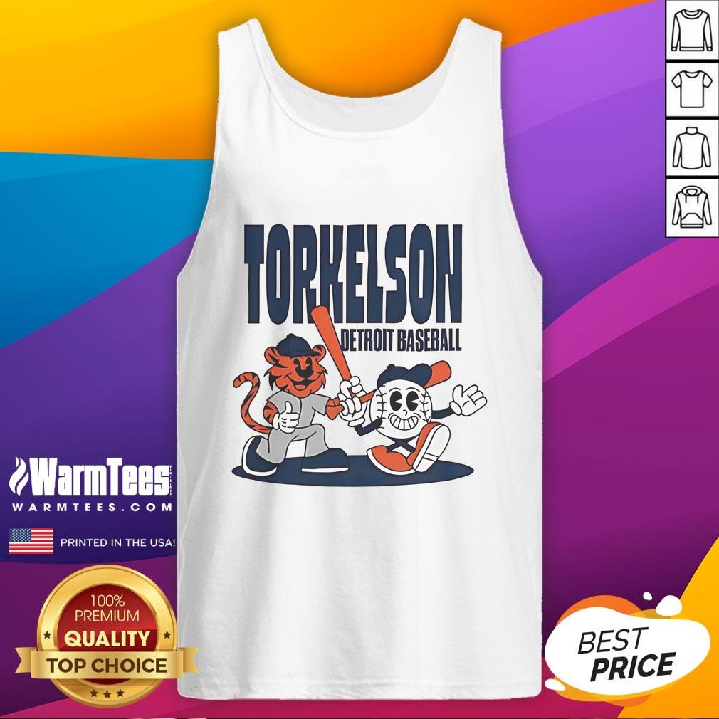 Cartoon tank top featuring Spencer Torkelson of the Detroit Tigers, perfect for mid-summer baseball fans.