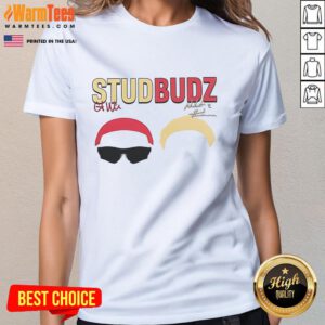 Alt Text: Natisha Hiedeman and Courtney Williams wearing Good Studbudz Signature Ladies Tee, showcasing stylish women's apparel.