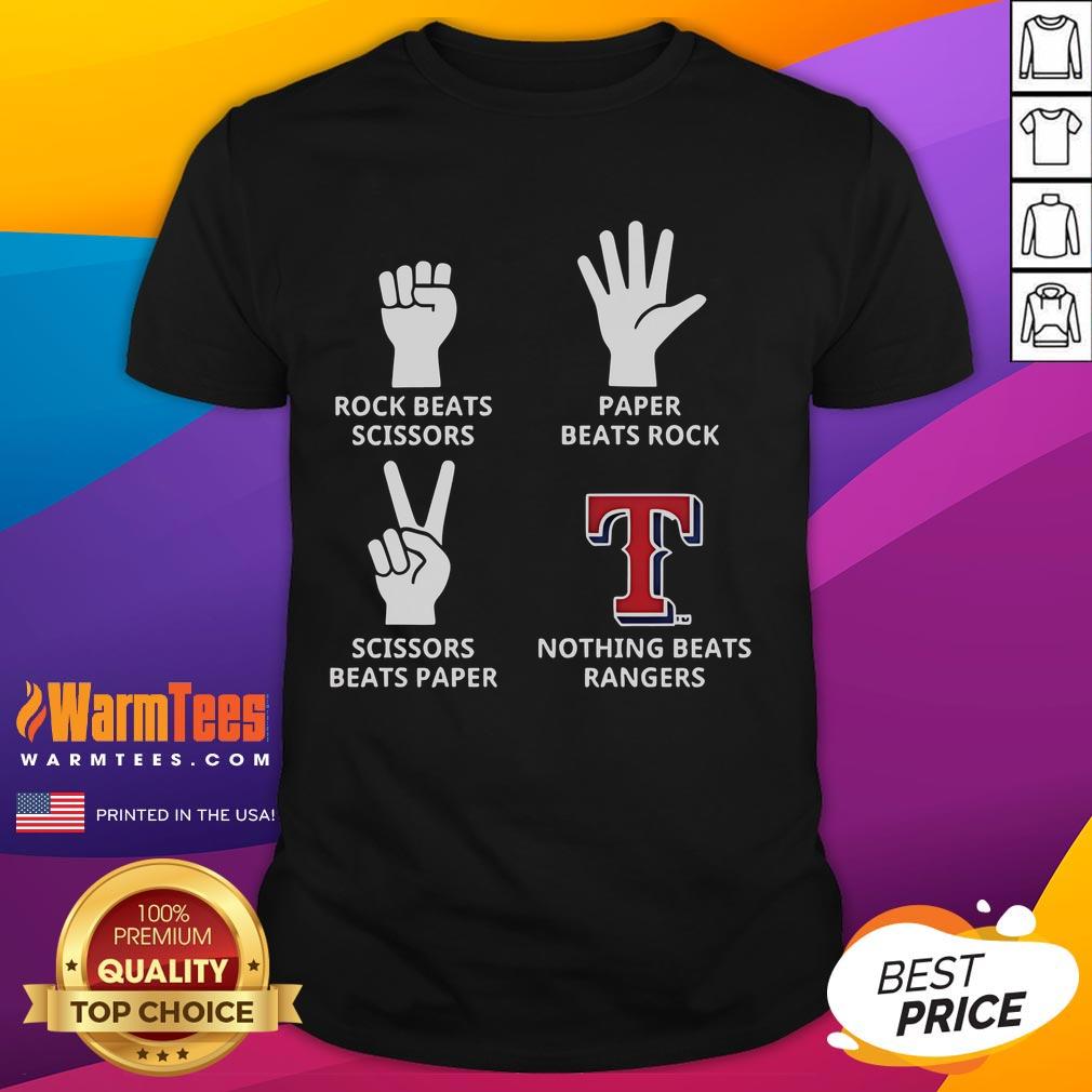 Good Texas Rangers T-shirt featuring Nothing Beats Rangers design with rock-paper-scissors theme for fans.