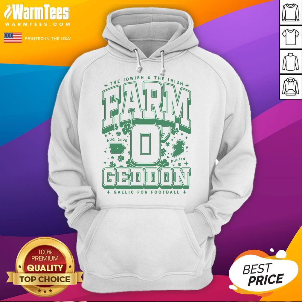 Good The Iowish and The Irish Farm OGeddon Gaelic for Football Max Collegiate Hoodie displayed on a model outdoors.