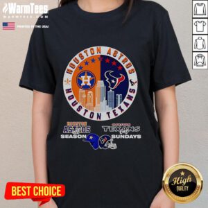 Happy Houston Astros All Season Texans on Sundays ladies tee featuring vibrant team colors and a stylish design.