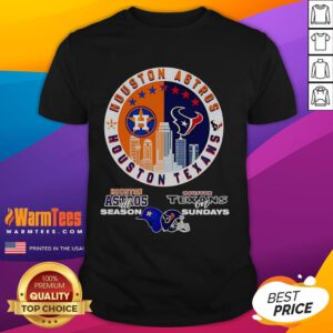 Happy Houston Astros All Season Texans On Sundays T-Shirt featuring vibrant team logos and a fun, sporty design.
