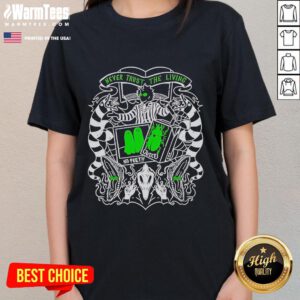 Nice Beetlejuice Never Trust The Living Ladies Tee featuring iconic design and vibrant colors for fans of the classic film.