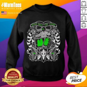 Nice Beetlejuice Never Trust The Living sweatshirt featuring iconic design and vibrant colors for fans of the classic film.