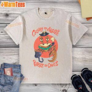 Alt Text: Crimson crust sandwich crab washed t-shirt featuring a playful crab design, perfect for nature and pirate lovers.