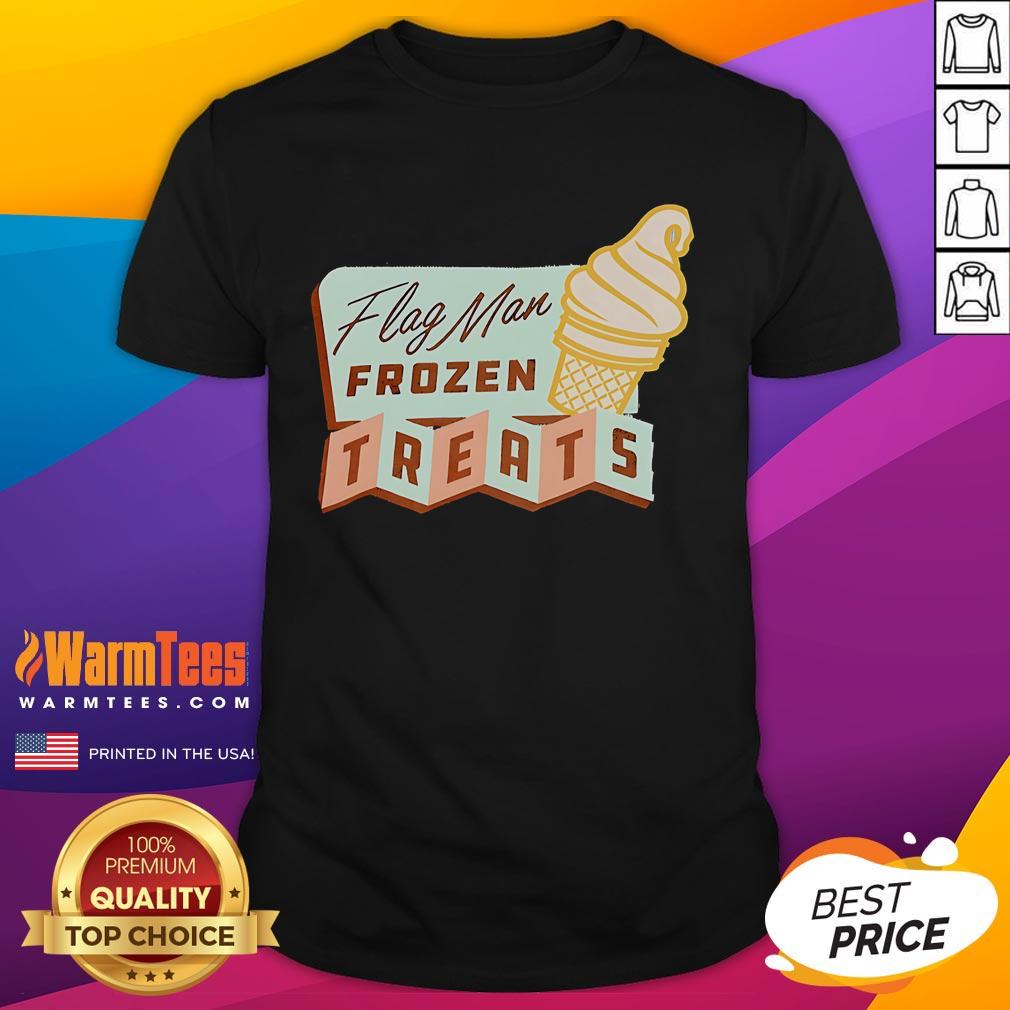 Nice Flag Man Frozen Treats T-Shirt featuring a colorful design of a flag and ice cream treats, perfect for summer fun.