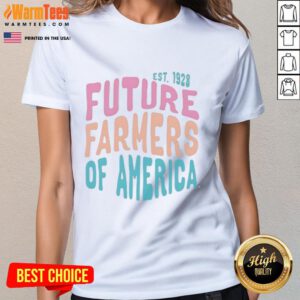 Ladies tee featuring 'Future Farmers of America Est 1928' design, perfect for FFA supporters and agricultural enthusiasts.