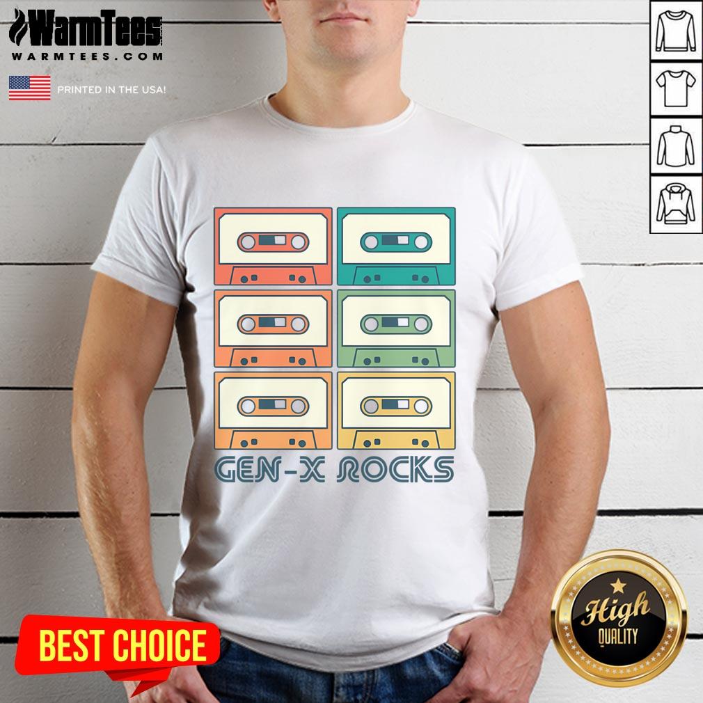 Nice Gen-X Rocks Retro Cassette Tape T-Shirt featuring a vibrant cassette graphic, perfect for vintage music lovers.