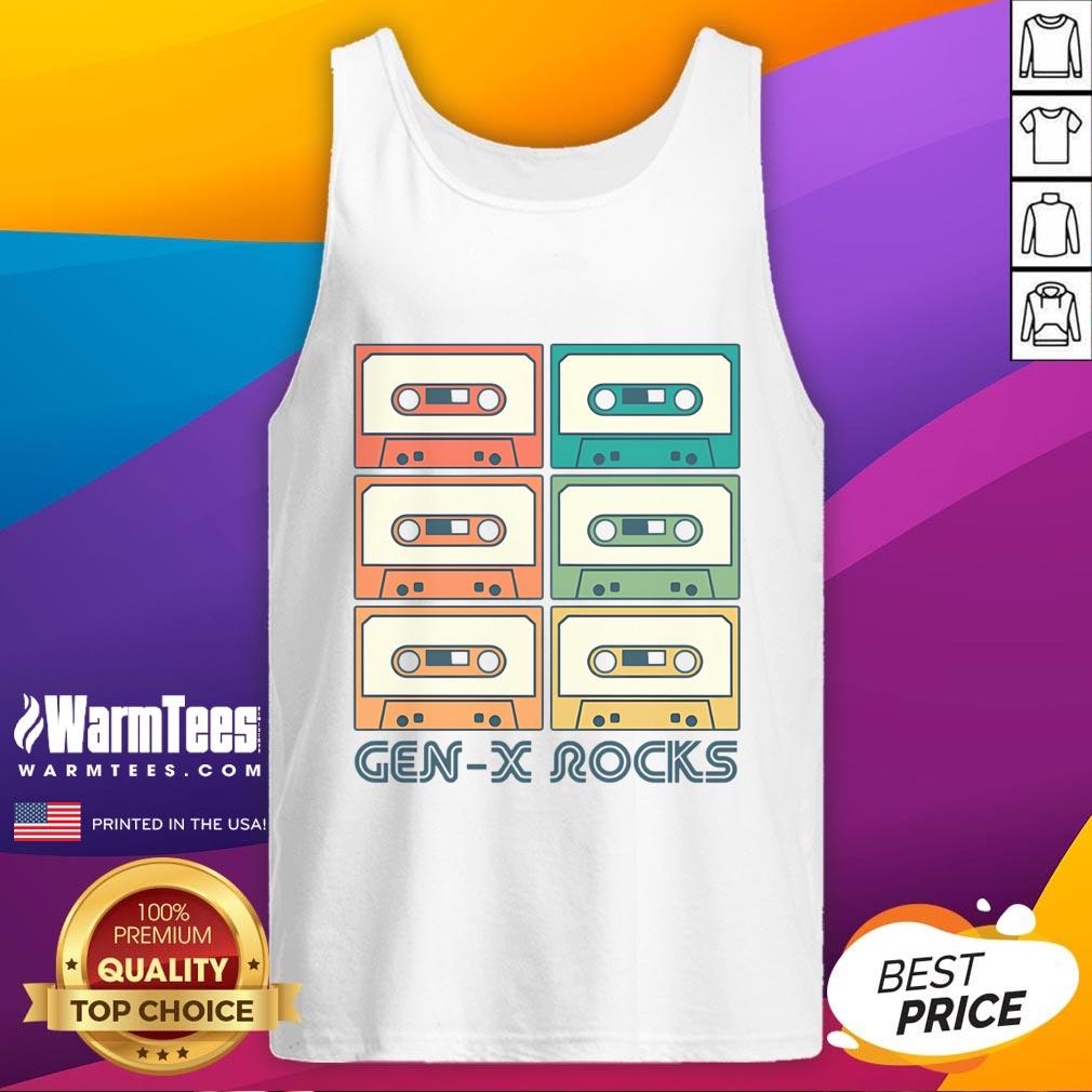 Nice Gen X Rocks Retro Cassette Tape Tank Top featuring vibrant cassette design, perfect for vintage music lovers.
