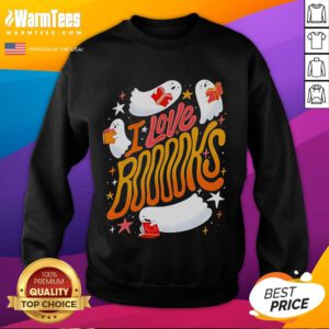 Cozy 'Nice I Love Booooks' Halloween season sweatshirt featuring spooky designs, perfect for book lovers and fall festivities.