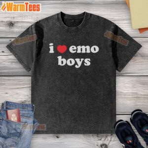 Nice I Love Emo Boys washed t-shirt featuring a trendy design, perfect for casual wear and emo fashion enthusiasts.