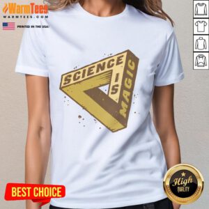 Womens tee featuring 'Nice Impossible Science is Magic' optical illusion design, perfect for science and magic enthusiasts.