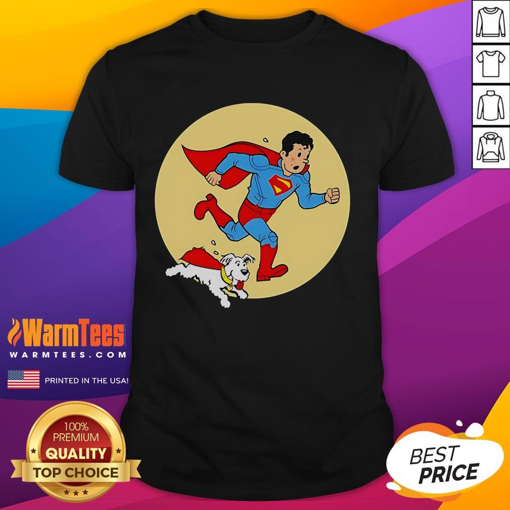 Nice Kal-El and Krypto T-Shirt featuring The Adventures of Tintin, perfect for superhero fans and collectors.