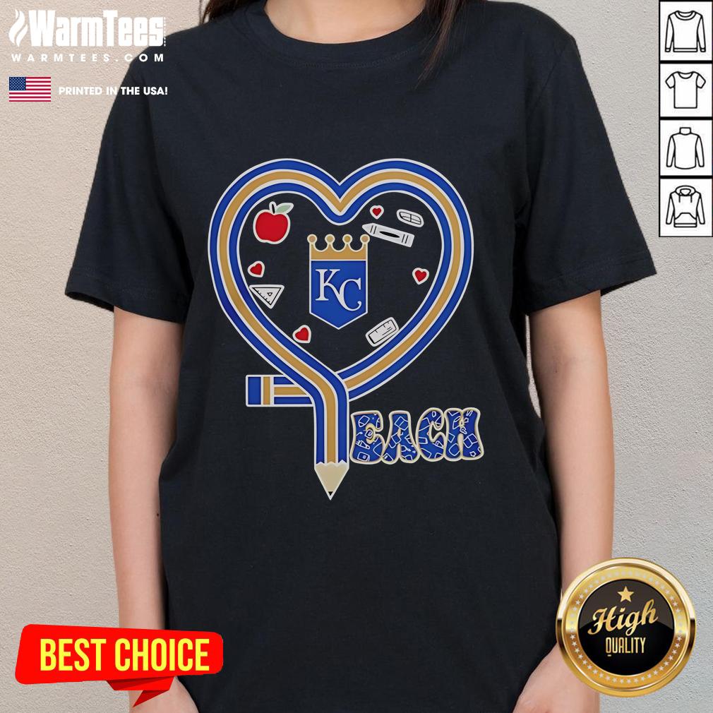 Nice Kansas City Royals Love Teaching Heart Pencil Ladies Tee featuring a stylish design for baseball fans and educators.