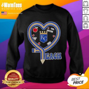 Cozy Kansas City Royals sweatshirt with a heart and pencil design, perfect for teaching fans and baseball lovers.