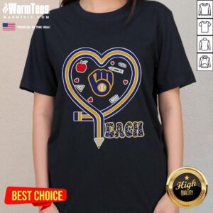 Nice Milwaukee Brewers baseball tee for ladies featuring a heart and pencil design, perfect for teachers and fans.