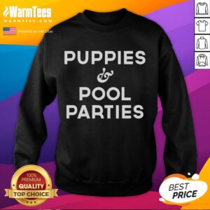 Alt Text: Cozy sweatshirt featuring cute puppies at pool parties, perfect for pet lovers and casual summer wear.