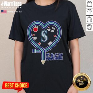 Seattle Mariners baseball ladies tee featuring 'Love Teaching' design, perfect for fans and educators in 2025.