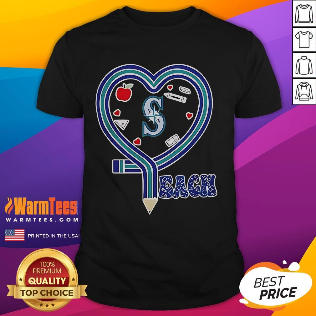 Nice Seattle Mariners Baseball Love Teaching Heart 2025 T-Shirt featuring a heart design and team colors, perfect for fans.