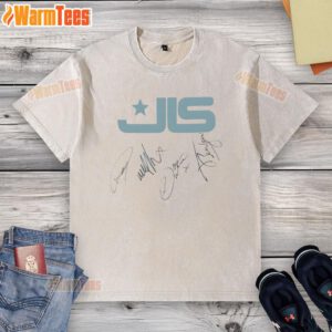 Alt Text: Nice signed JLS signature logo on a washed t-shirt, showcasing a stylish design perfect for fans and casual wear.