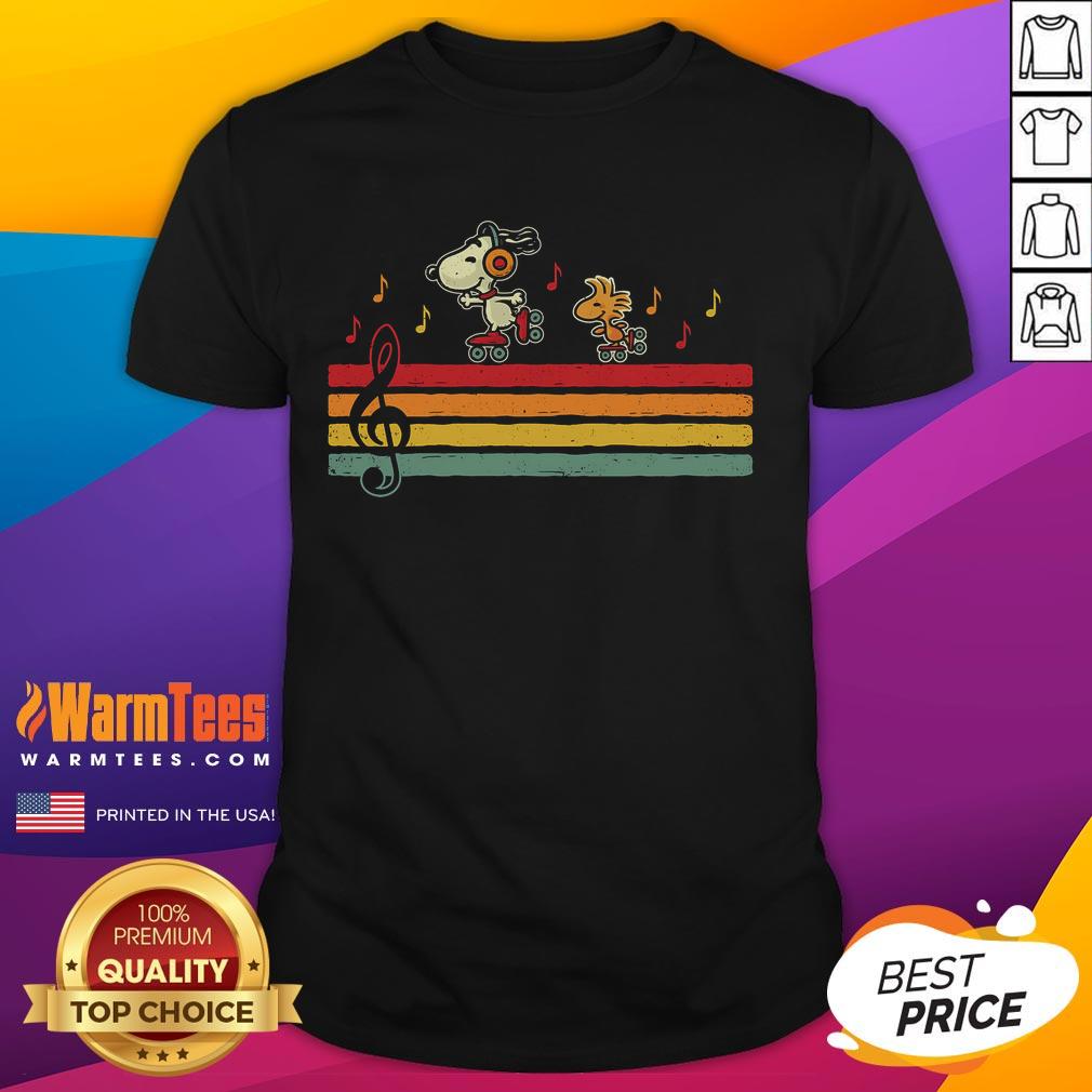 Retro Snoopy and Woodstock graphic on a stylish t-shirt, perfect for music lovers and Peanuts fans. Nice Snoopy Woodstock Retro Beats T-Shirt.
