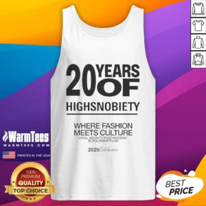 Alt Text: Official 20 Years of Highsnobiety collaboration tank top showcasing fashion meets culture design for 2025.