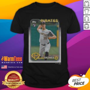 Alt Text: Official 2024 Topps Baseball Paul Skenes Pirates T-Shirt featuring bold graphics and team colors for fans.