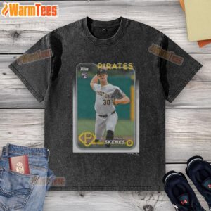 Alt Text: Official 2024 Topps Baseball Paul Skenes Pirates washed t-shirt featuring a stylish design for fans.