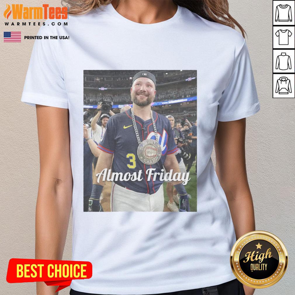 Official Almost Friday Raleigh Homerun Derby Ladies Tee showcasing a stylish design perfect for casual wear.