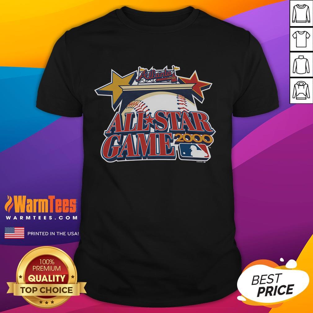 Alt Text: Official Atlanta Braves Homage All-Star Game 2000 T-Shirt featuring vintage design and team logo, perfect for fans.