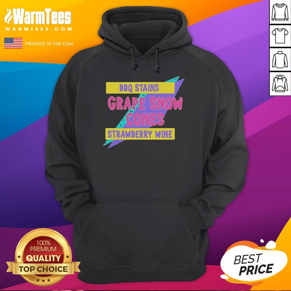 Official BBQ Stains Grape Snow Cones Strawberry Wine Hoodie featuring a vibrant design perfect for casual outdoor events.