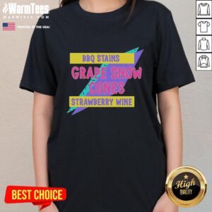 Official BBQ Stains Grape Snow Cones Strawberry Wine Ladies Tee featuring a fun graphic design for summer festivities.
