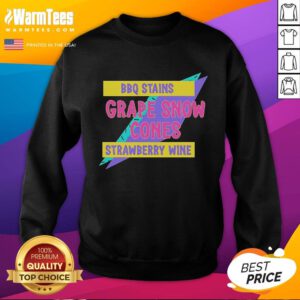 Official BBQ Stains sweatshirt featuring grape snow cones and strawberry wine design, perfect for summer gatherings.