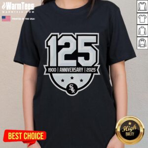 Official Chicago White Sox 125th Anniversary 1990-2025 logo on a ladies tee, celebrating the team's rich history.