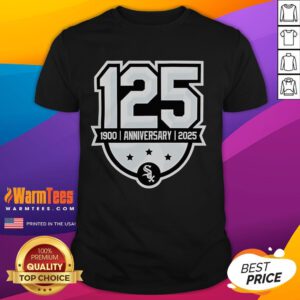 Official Chicago White Sox 125th Anniversary 1990-2025 logo t-shirt featuring team colors and commemorative design.