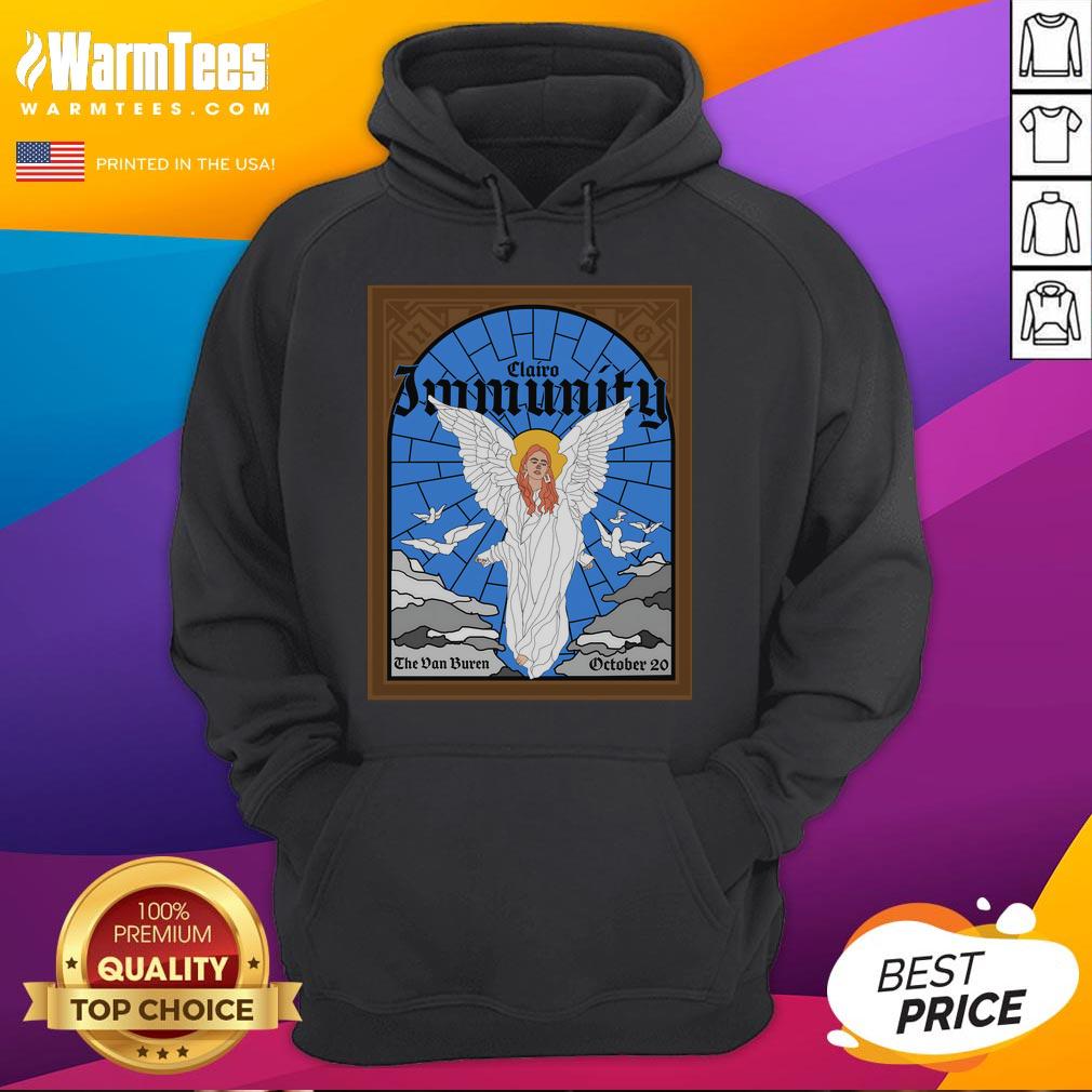 Official Clairo Immunity Angel Stained Glass Hoodie showcasing vibrant artwork and stylish design for fans.